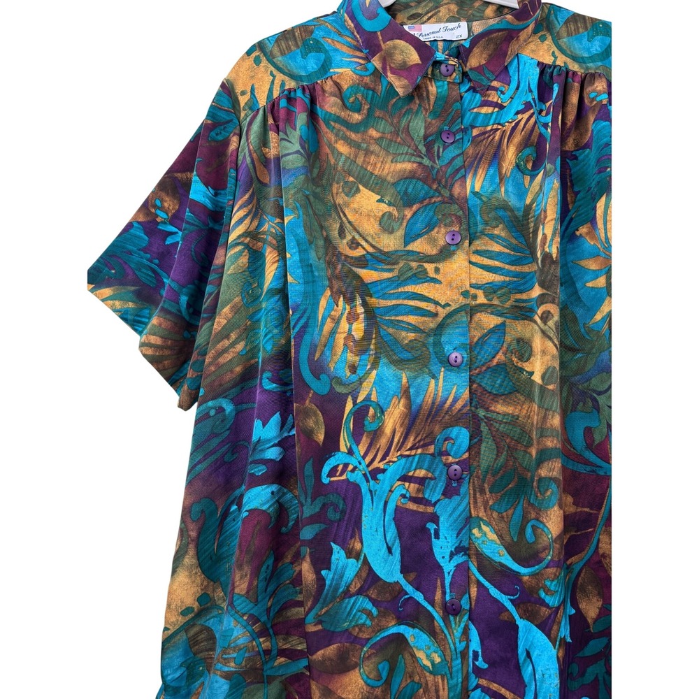 A Personal Touch Shirt Womens 2X Tropical Floral Button Up Vintage USA
